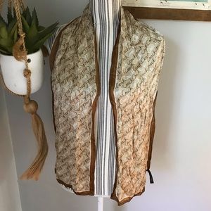 Coach scarify silk long script spell out brown tan